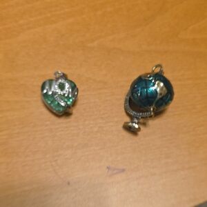Silver and Blue Globe and Heart Charms